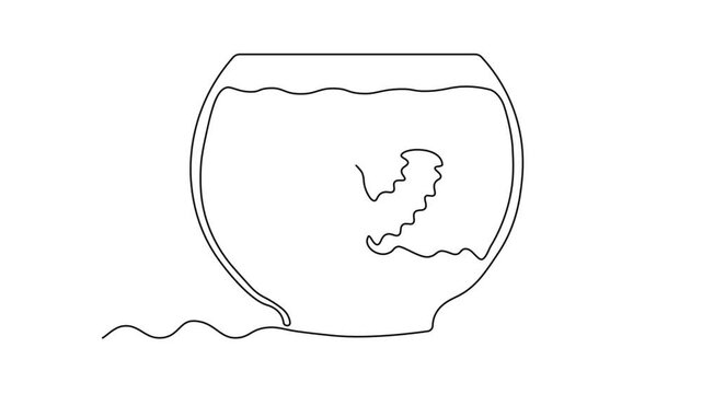 Abstract aquarium with algae, seaweed and fish. Self drawing animation one continuous line draw, logo