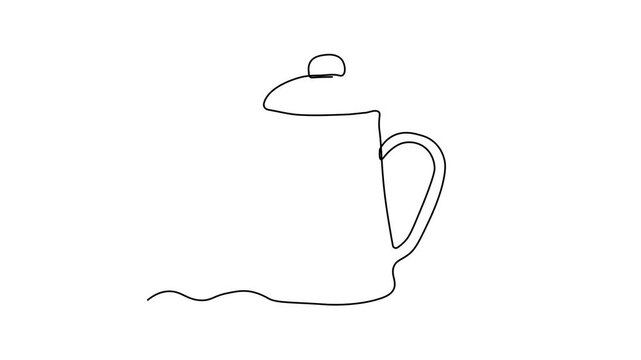 Abstract coffee pot, teapot, Self drawing animation one continuous line draw, logo
