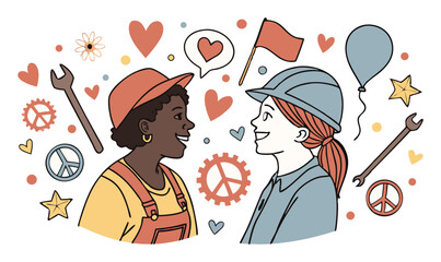 "Women Workers Unity Illustration, Diversity, Equality  Labor Rights Art"
