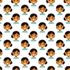 Cute girl face seamless pattern vector background