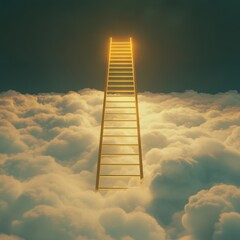 Mystical Golden Ladder Ascending Through Ethereal Cloudscape