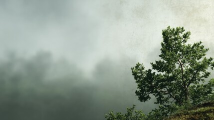 Misty Mountain Tree: A Serene Landscape Painting