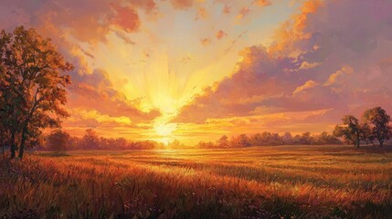 Obraz premium A breathtaking golden sunset over a golden field.