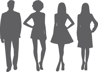 Fashionable people silhouette collection of man and women wearing stylish clothes posing