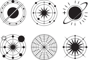 Celestial black and white cosmic elements collection geometric vector design