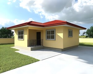 Modern Bungalow House Exterior 3D Render