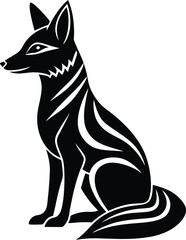Obraz premium Minimalistic vector silhouette of a seated jackal with pointed ears on white background ideal for desert or mythic predator artwork