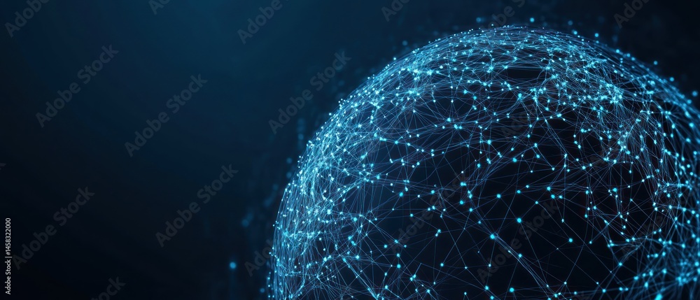 Aufkleber abstract network connection glowing blue sphere with interconnected nodes