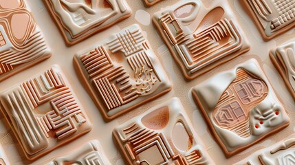 Abstract miniature cityscapes in peachy tones