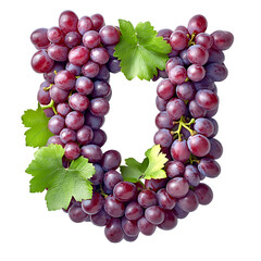 Fototapeta premium Top view of a 3D letter U made of grapes fruit isolated on a white transparent background.