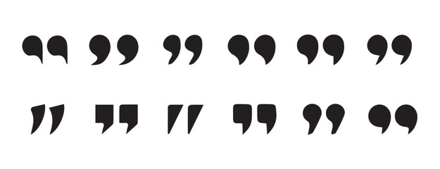 Set of quote mark. Quotes icon vector set. Quotemarks outline, speech marks, inverted commas or talking marks collection. black quotes icon set.  inverted commas symbol. vector illustration eps 10.