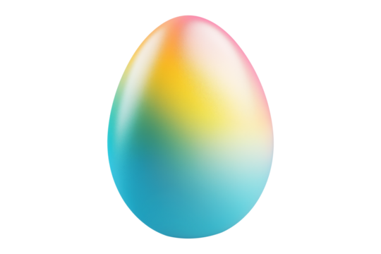 Gradient colored Easter egg with smooth transitions of blue, yellow, and pink isolated on white transparent background. Symbol of Easter celebration and festivity