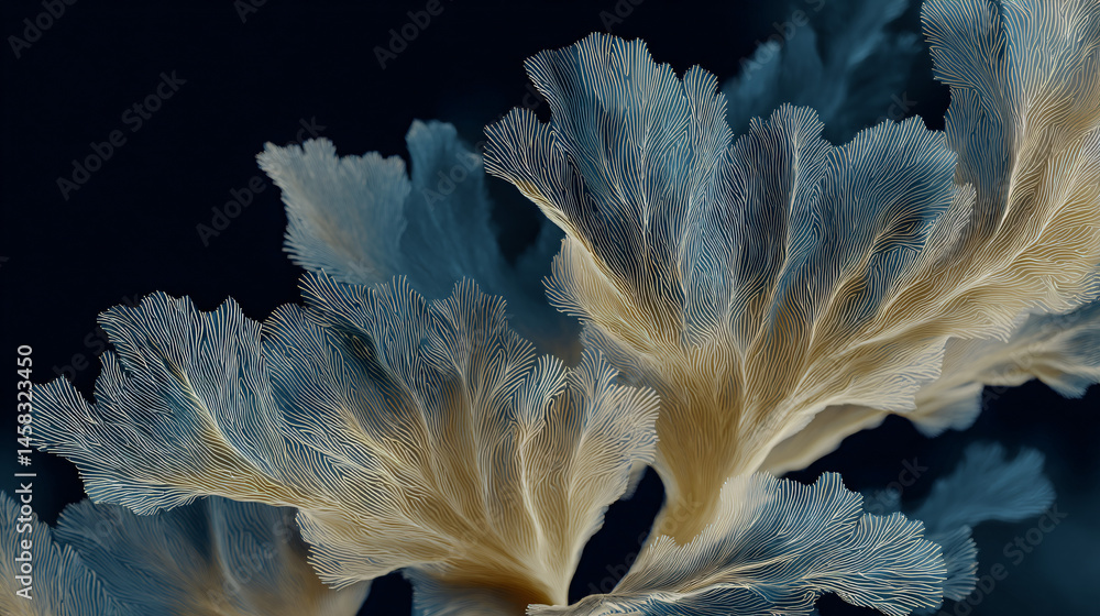 Poster elegant ocean coral with soft blue and cream waves and patterns, isolated on transparent screen back