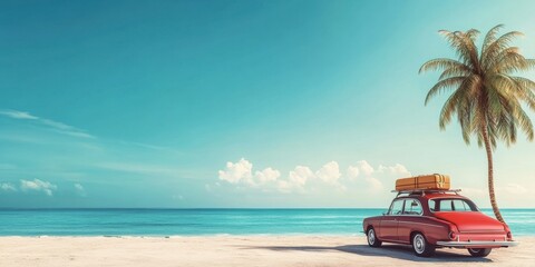 Fototapeta premium Vintage Car on Beach Vacation
