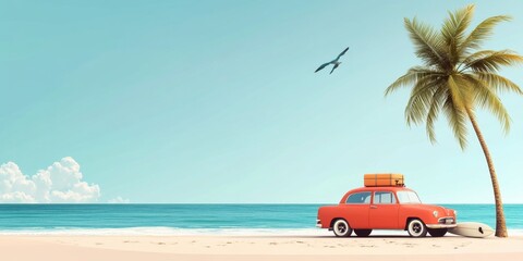 Vintage Car on a Tropical Beach