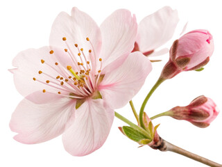 Delicate cherry blossom flower with soft pink petals and budding flowers showcases nature beauty in springtime