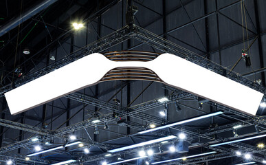 Hanging mock up white banner curve corner billboard