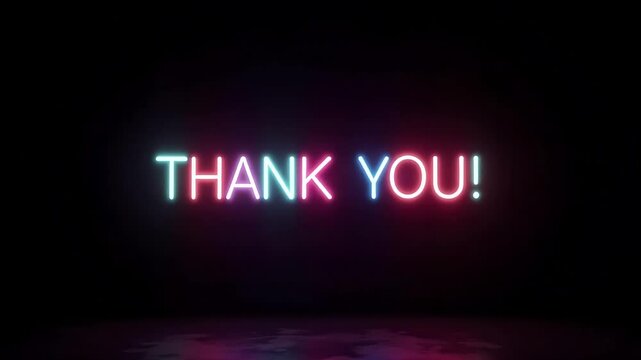 Vibrant Neon Thank You Message Glowing in Darkness Perfect for End Screens or Presentations
