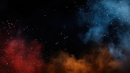 Naklejka premium Cosmic Dust Clouds: A Dramatic Nebula of Red, Orange, and Blue
