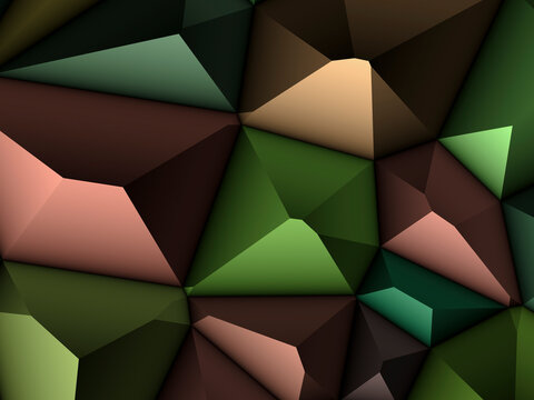 Geometric crystal blocks with vibrant colors create depth in an abstract pattern