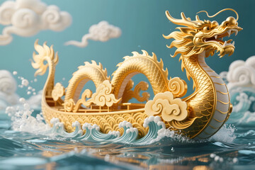 Fototapeta premium Dragon Boat Festival Dragon boat racing tradition custom 3D concept banner country tide illustration