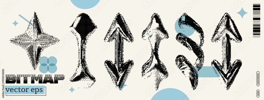 Poster creative vector illustration showcasing y2k and dada-inspired bitmap elements with abstract shapes a