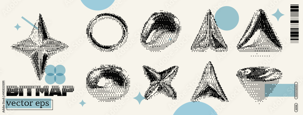 Poster creative exploration of y2k-inspired vector shapes featuring bitmap designs from the dada movement i
