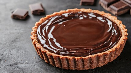 A Dynamic Photograph Showcasing a Glossy Chocolate Tart with Smooth Motion Blur and Rich Details