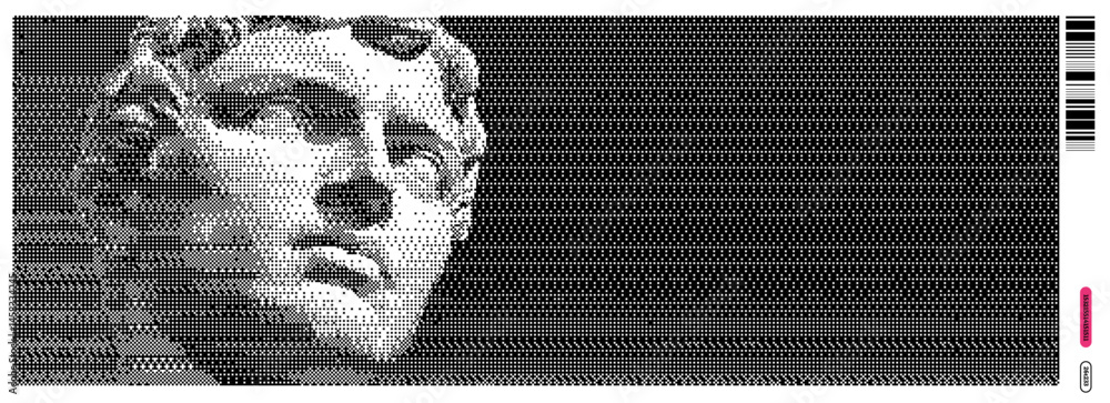 Poster modern reinterpretation of classical sculpture through y2k aesthetics and dada influences in a vecto