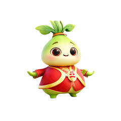 Fototapeta premium Adorable 3D Render of a Chinese New Year Onion Character in Festive Red Clothing