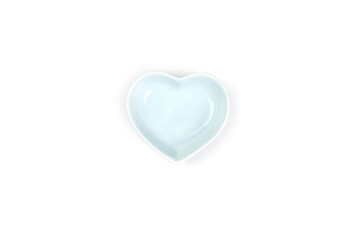 Top view, Blue heart-shaped bowls isolated on a white background. Template for food design, and banner. Use for home or restaurant..