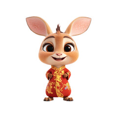 Naklejka premium Adorable 3D Rendered Rabbit in Traditional Chinese Clothing, Lunar New Year Celebration