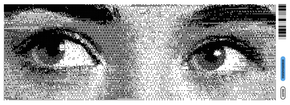 Bold vector illustration of expressive eyes reflecting y2k and dada aesthetics in a unique zine style