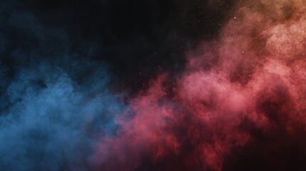 Fototapeta premium Cosmic Nebula: Red and Blue Hues in a Dark Abstract Painting