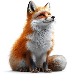 Obraz premium Beautiful Fox Sitting Posing Looking Upwards High Resolution Images Isolated