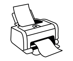 Printer Icon Vector Illustration Black and White Line Art