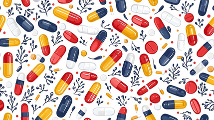 Colorful Pharmaceutical Capsules and Pills on White Background