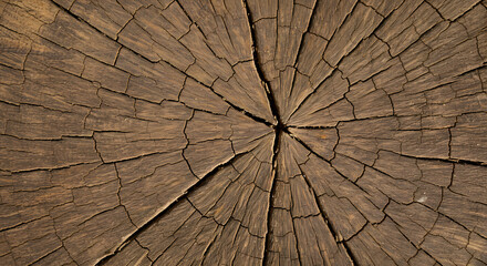 Fototapeta premium Cracked Wood Texture: Rustic Brown Cross-Section of Tree Trunk