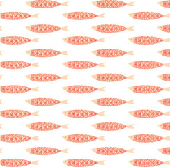 Nordic Fish Seamless Pattern. Naive ocean pattern. Fish background. Stylized vector fish