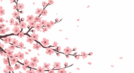 Fototapeta premium Flowering Tree Branch with Pink Blossoms and Falling Petals Graphic
