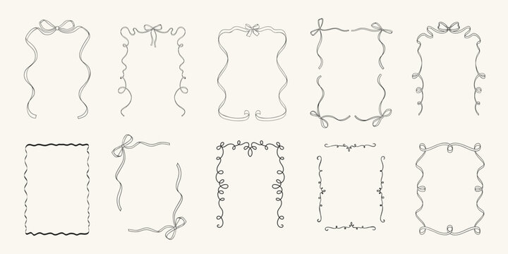 Retro frames made of ribbons and baets. Vector simple hand drawn illustration. - Powered by Adobe
