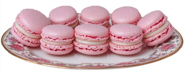 Fototapeta premium Elegant soft pink macarons arranged on a vintage decorative plate with sweet refined presentation