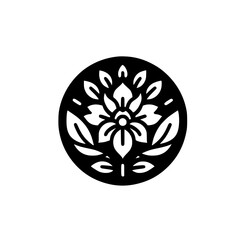 Minimalist Floral Icon in Circle, Black & White Design