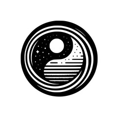 Obraz premium Yin Yang Symbol with Night & Day Elements - Black & White Vector