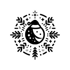 Minimalist Holiday Moon with Santa Hat and Snowflake Frame