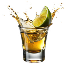 Tequila Shot with Lime Splash: High-Resolution Image
