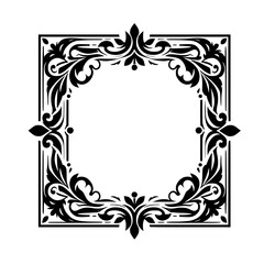 Elegant Black & White Floral Frame Element, Ornamental Design