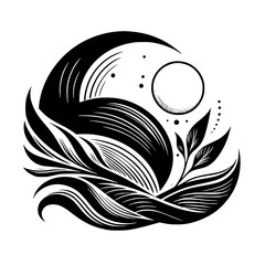 Abstract Black and White Botanical Art, Minimalist Nature Design