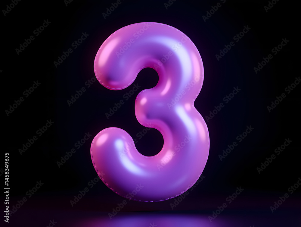 Poster 3d rendering number font 3, countdown concept with number 3