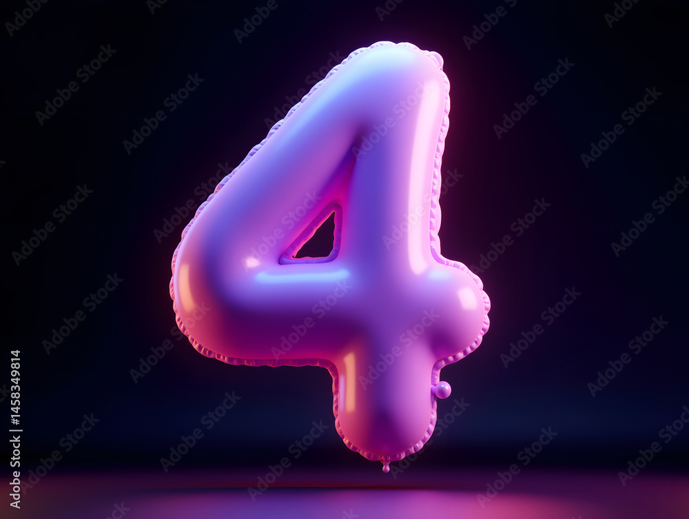 Poster 3d rendering number font 4, countdown concept of number 4